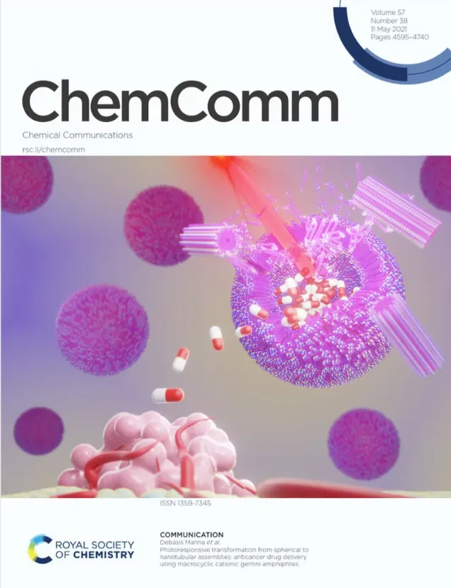 ChemComm journal cover with colorful molecular illustration